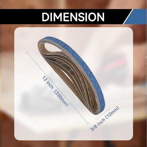 3/8x13 Inch Sanding Belts 36 Pcs 6 Grits Sizes (6 Each of 60/80/100/120/180/240 Grits) Heavy Duty Belt Sander Zirconia Belt Sander Paper for Wood, Metal, Stainless Steel, Cars, and Furniture