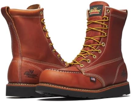 Thorogood American Heritage 8” Steel Toe Work Boots for Men - Full-Grain Leather with Moc Toe, Slip-Resistant Wedge Outsole, and Comfort Insole; EH Rated