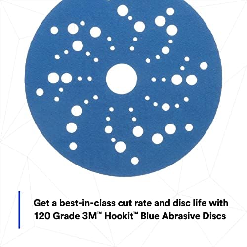 3M Hookit Blue Abrasive Disc, 321U, 36159, 5 in, 120+ Grade, Multi-Hole