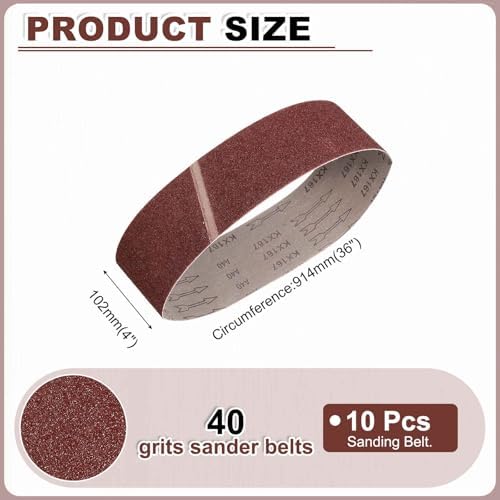 HARFINGTON 4 x 36 Inch Sanding Belts, 10 Pcs 40 Grits Aluminum Oxide