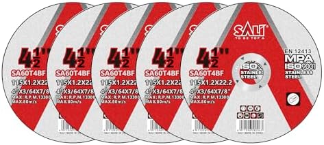 SALI 5 Pack 4-1/2 Inch Cut Off Wheels, Thin Cutting Discs .045" x 7/8" with Aluminum Oxide Grit, Aggressive Cutting for Metal & Stainless Steel, Compatible with Angle Grinders