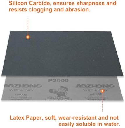 HARFINGTON 30pcs Sandpaper 2000 Grit 9 x 11 Inch Waterproof Backing Silicon Carbide Abrasive Wet Dry Sanding Sheets for Wood Finishing, Metal Sanding, Automotive Polishing