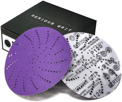 Serious Grit - 6-Inch P120 Grit Ceramic Multi-Hole Sanding Discs - 50 Pack