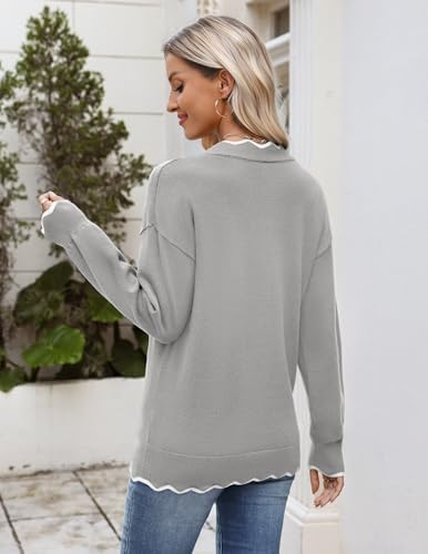 Zeagoo Women's 2026 Fall V Neck Sweater Long Sleeve Lightweight Knit Tops
