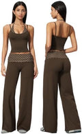QBGJTD Womens Workout Sets Two Piece Striped Tank Top Wide Leg Yoga Pants Yoga Pilates Outfits