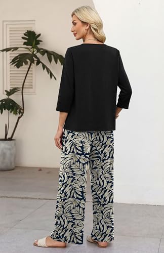 WIHOLL Two Piece Sets for Women 3/4 Length Sleeve Lounge Sets Summer Spring Vacation Travel Outfits Fashion Clothing