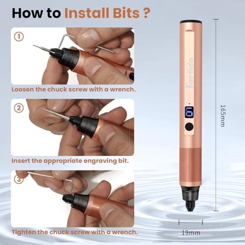 Tarlido Electric Engraving Pen, Mini Cordless Rotary Tools, USB-C Rechargeable Etching Pen, 4V/1200mAh DIY Engraver Machine for Metal, Wood, Glass, Plastic,2 Stencils, Rose Gold