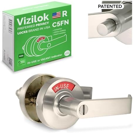 VIZILOK ADA Compliant, Single Egress Indicator Privacy Lock C5FN-R Durable ANSI Grade 2 Comp Commercial Right Handed Non Reversible in-Use or Vacant Push Button Lever - Satin Nickel