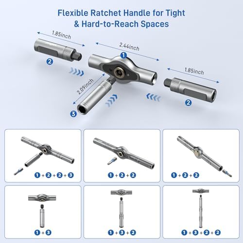 25 in 1 Magnetic Ratchet Screwdriver Set with 7 CRV Metric Sockets | T Handle Allen Wrench Set, S2 Steel Bits, Includes Storage Case. for Home, Furniture, Electronics, DIY, Quick Repairs.