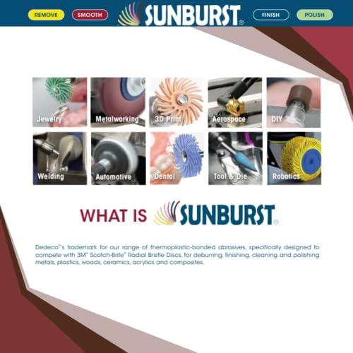Dedeco Sunburst Radial Bristle Discs 12-Pack - 2" Curved - 3/8" Arbor - Red 220 Grit (Standard) - Aluminum Oxide for Polishing & Finishing
