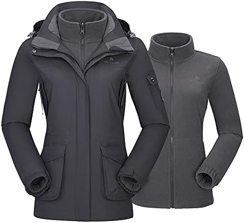 CAMEL CROWN Womens Waterproof Ski Jacket 3-in-1 Windbreaker Winter Coat Fleece Inner for Rain Snow Outdoor Hiking