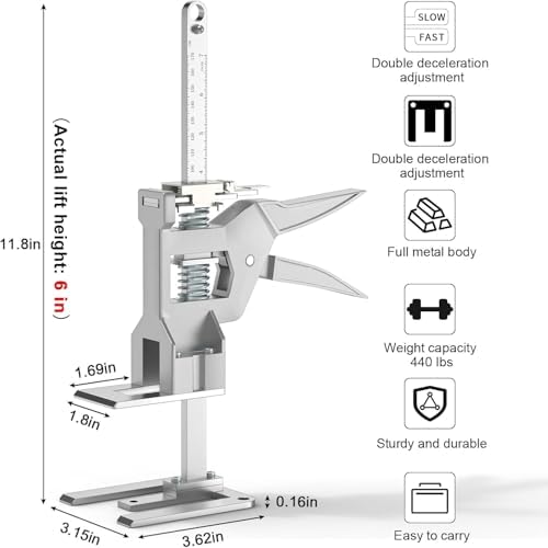Labor Saving Arm Jack 2 Pack, 12 Inch All-Metal Hand Lifting Jack Tool, 440LBS Capacity Precise Control Slow/Fast Descent Furniture Jacks Lifter for Lifting Door Furniture, Wall Tile Positioning