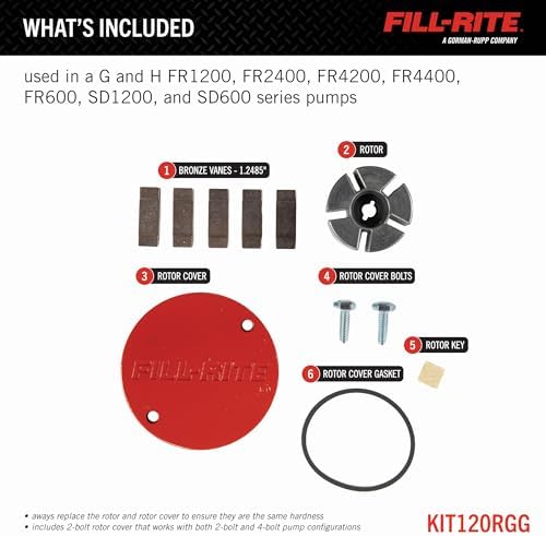 Fill-Rite KIT120RGG Rotor Group Kit – OEM Replacement for G & H Series Fuel Transfer Pumps, Fits FR1200 FR2400 FR4200 FR4400 FR600 SD1200 SD600, 2-Bolt Cover Compatible with 2 & 4 Bolt Pumps