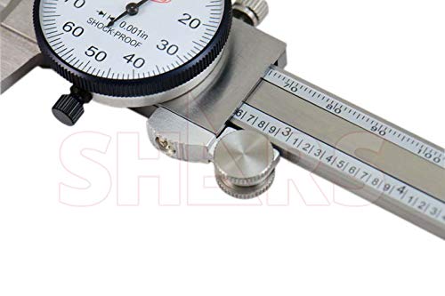 Shars Precision Stainless Steel Shock Proof Dial Caliper 0-6" w/Metric Scales, .001" Graduation 303-1305D P