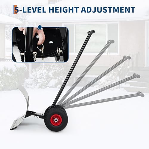 MAXSA 39" W Snow Shovel Pusher with Wheels for Driveway, Double Rod, Black