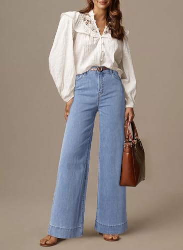Dokotoo Women's Casual High Waisted Jeans Stretch Wide Leg Loose Denim Pant