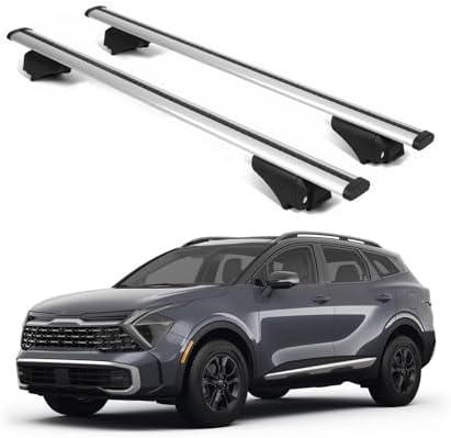ERKUL Roof Rack Cross Bars for KIA Sportage 2023-2026 | Aluminum Crossbars with Anti Theft Lock for Rooftop | Compatible with Raised Rails - Silver
