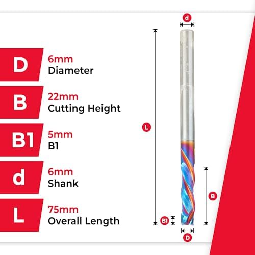 Amana Tool Spektra Extreme Tool Life Coated Solid Carbide CNC Compression Spiral Router Bit, 48320-K, 6mm D x 22mm CH x 6mm Shank x 75mm Long 3 Flute