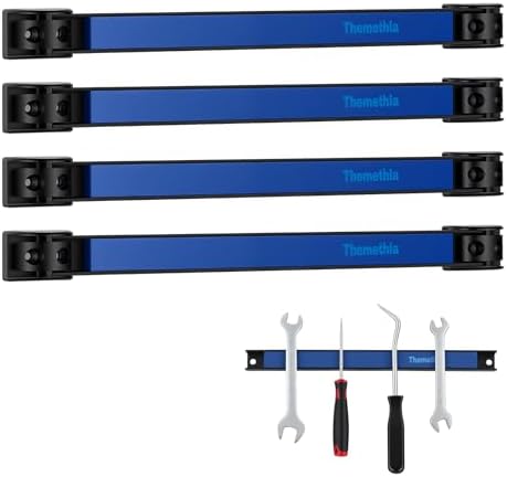 12" Magnetic Tool Holder Strip, 4 Pieces Blue Metal Tool Organizer Rack with Stainless Steel Surface, Magnet Bar for Garage Workshop, Easy To Install with Mounting Screws