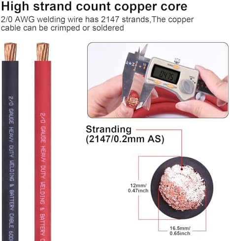 2/0 Gauge Welding Wire,iGreely 5 Ft Black+5 Ft Red 2/0 AWG Copper Battery Cable for Automotive Solar Vehicle Rv,5pcs of 5/16""& 5pcs 3/8"" Copper Lugs Terminal Connector with Heat Shrink Tubing