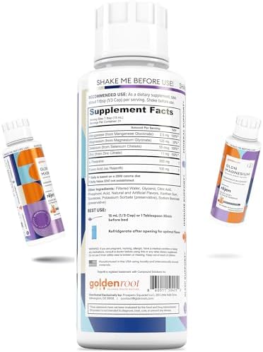 GLDN Magnesium Liquid Syrup - Nighttime Magnesium Glycinate with Rejen Fulvic Acid for Improved Absorption Key Electrolytes and L-Theanine for Sleep and Cortisol Support - Peach Iced Tea (16 fl.oz)