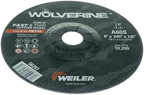 Weiler 56283 6 Inch Cutting Wheel, Wolverine AO Steel/Metal Fast Cutting, .045" A60S Type 27 7/8" Arbor (Pack of 25)