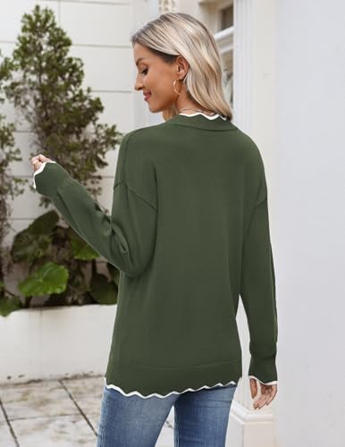 Zeagoo Women's 2026 Fall V Neck Sweater Long Sleeve Lightweight Knit Tops