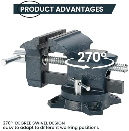4.5" Heavy Duty Bench Vise with 270° Swivel Locking Base Desktop Clamp - Durable Ductile Iron Design