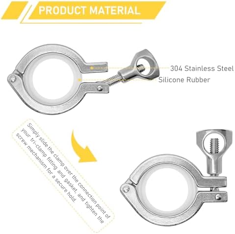 20 Pack 1.5 Inch Tri Clamps Heavy Duty with Silicone Gaskets 1.5" Single Pin Tri-Clamp 304 Stainless Steel Sanitary TC Fittings Industrial Quick Connect Clamp