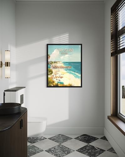 Tybee Island Beach Georgia Unframed Wall Art Print Poster, US Vintage Retro Beach Scenery Posters Prints for Restroom Home Picture Painting Artwork Gallery 219 (Tybee Island Beach Georgia, 20"L x 16"W, Unframed)