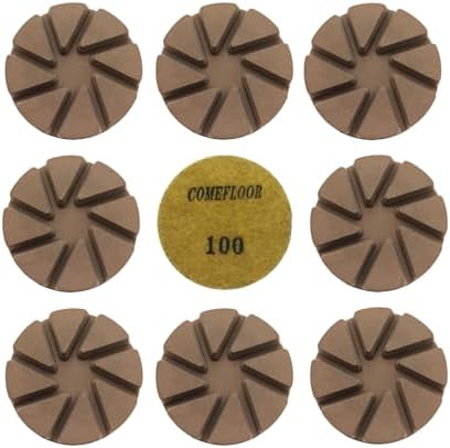 Hybrid Diamond Ceramic Polishing Pucks, Aggressive Concrete Terrazzo Floor Hook n Loop Grinding Pads, 3 Inch Long Using Life Transitional Discs,100# 9PCS