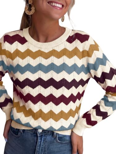 Womens Sweaters Crew Neck Long Sleeve Casual Fall Outfits Fashion Clothing