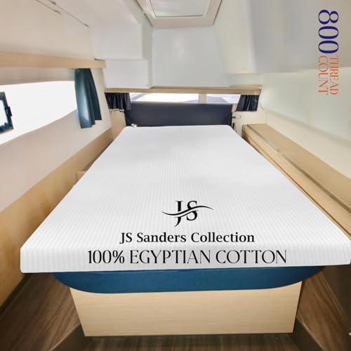 JS Sanders AFT Berth Boat Sheet 1 Pcs 600 TC Egyptian Cotton, White Stripe