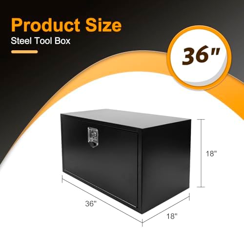 36 Inch Underbody Truck Box Steel Storage Tool Box,36 x 18 x 18 Tool Chest Organizer w/Lock and Keys For Pickup,Truck Bed, RV, Trailer,Heavy Duty Waterproof Black box