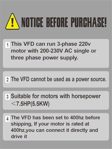 VFD Variable Frequency Drive Converter 220v Single to 3 Phase 5.5kw 7.5HP