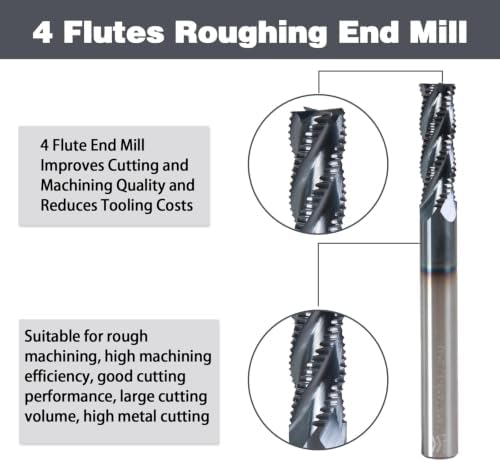 1/4" 4 Flute Roughing End Mill AlTiN Coated Carbide, 5Pcs