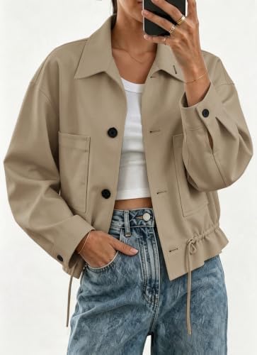 Womens Funnel Neck Jackets Fall Casual Ruffle Hem Cropped Coats