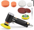 2 & 3 Inch Random Orbital Air Sander, 13,000 RPM Pneumatic DA Mini Sander with Polishing Buffing Pads and Sanding Discs, Air Polisher Tool for Auto Detailing, Narrow and Small Area Polishing, Black