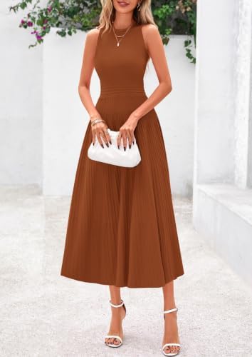 PRETTYGARDEN Women's Summer Pleated Midi Work Dress