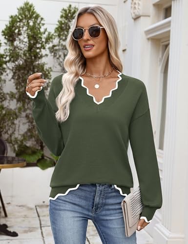 Zeagoo Women's 2026 Fall V Neck Sweater Long Sleeve Lightweight Knit Tops