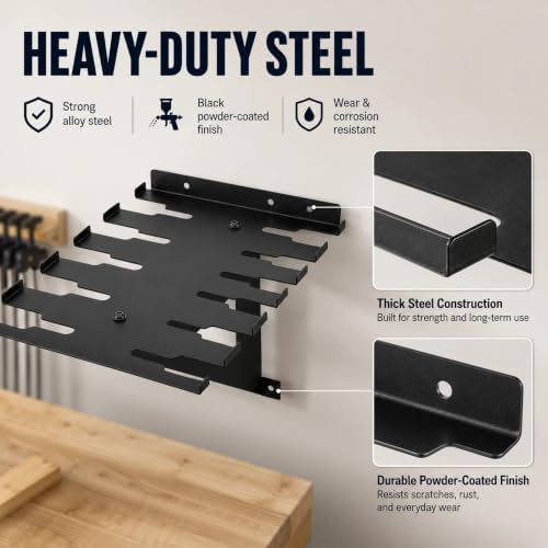 Wall Mount Pipe & Parallel Clamp Rack, Heavy Duty Steel for 12 Clamps