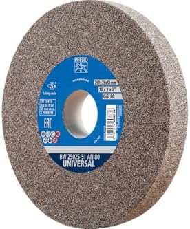 PFERD Vitrified Bench Grinding Wheel – Universal, 10" Diameter, 1" Thick, 1-1/4" Arbor, 80 Grit, Aluminum Oxide, for General Metalworking - Part 61772