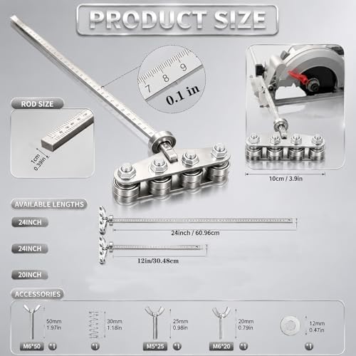 Circular Saw Guide Rail Set 12in & 24in, Adjustable Circular Saw Roller Guide, Positioning Calipers for Precise Measurements and Straight Cuts, Rip Fence Edge Guide for Woodworking and DIY Projects