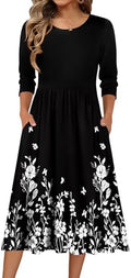Zeagoo 3/4 Sleeve Women's Dress Casual Aline Summer Fall Midi Long Dresses