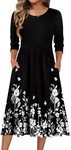 Zeagoo 3/4 Sleeve Women's Dress Casual Aline Summer Fall Midi Long Dresses