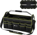 20in Foldable Open Top Tool Bags For Men Heavy Duty, Tool Carrier hard With Handle, Wide Mouth Electrician Tool Tote, Many Pockets Can Hold Many Tool, Green