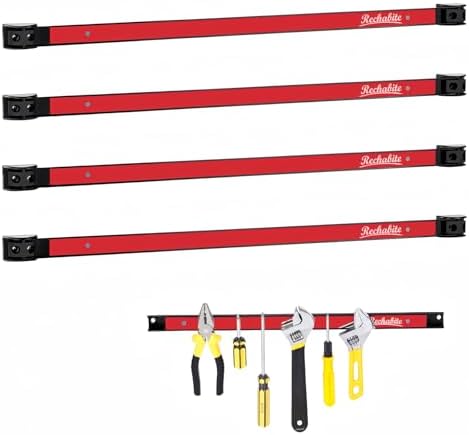 4 Pieces 24" Magnetic Tool Holder Strip, Red Magnet Bar, Metal Tool Organizer Rack for Garage Organization, Easy To Install in Workshop, Mounting Screws Included
