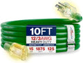 10ft Outdoor/Indoor Extension Cord 12/3 Gauge Extra Heavy Duty 3 Prong SJTW, Waterproof, Flexible Cold-Resistant Long Power Cord,15A 125V 1875W, Green by LifeSupplyUSA