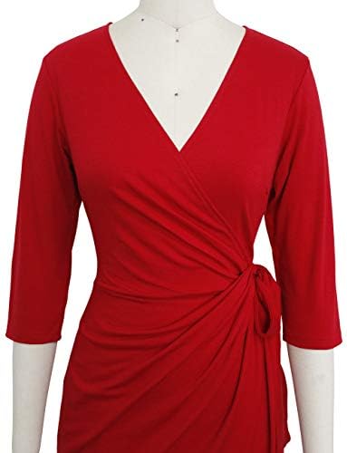 Berydress Women's 3/4 Sleeve V Neck Casual Party Work Faux Black Wrap Dress