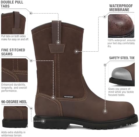HISEA NINGO Steel Toe Work Boots for Men, Waterproof Wellington Boots